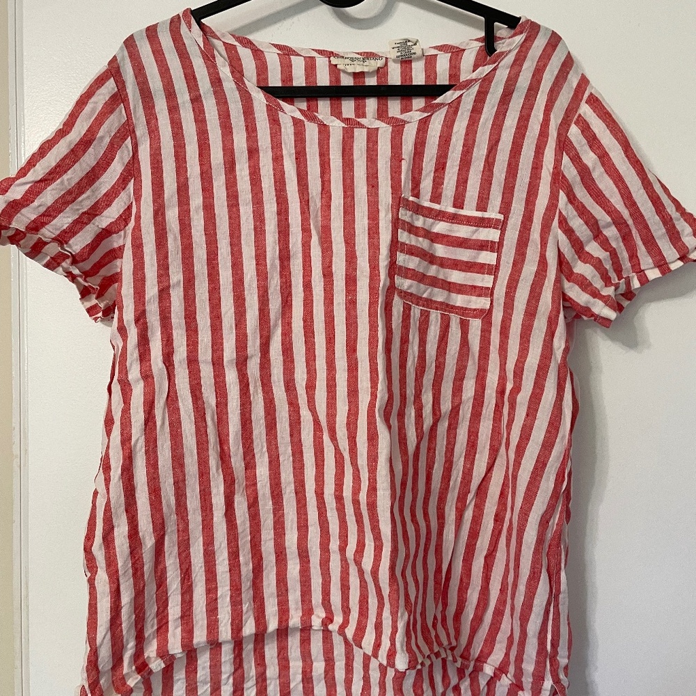 Christian Siriano Pink Striped Linen Short Sleeve